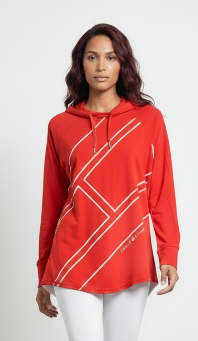 Tommy Hilfiger Women's Red Striped Long Sleeve Lightweight Hoodie Pullover